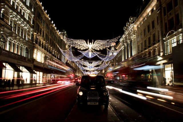 Christmas lights and light trails in London